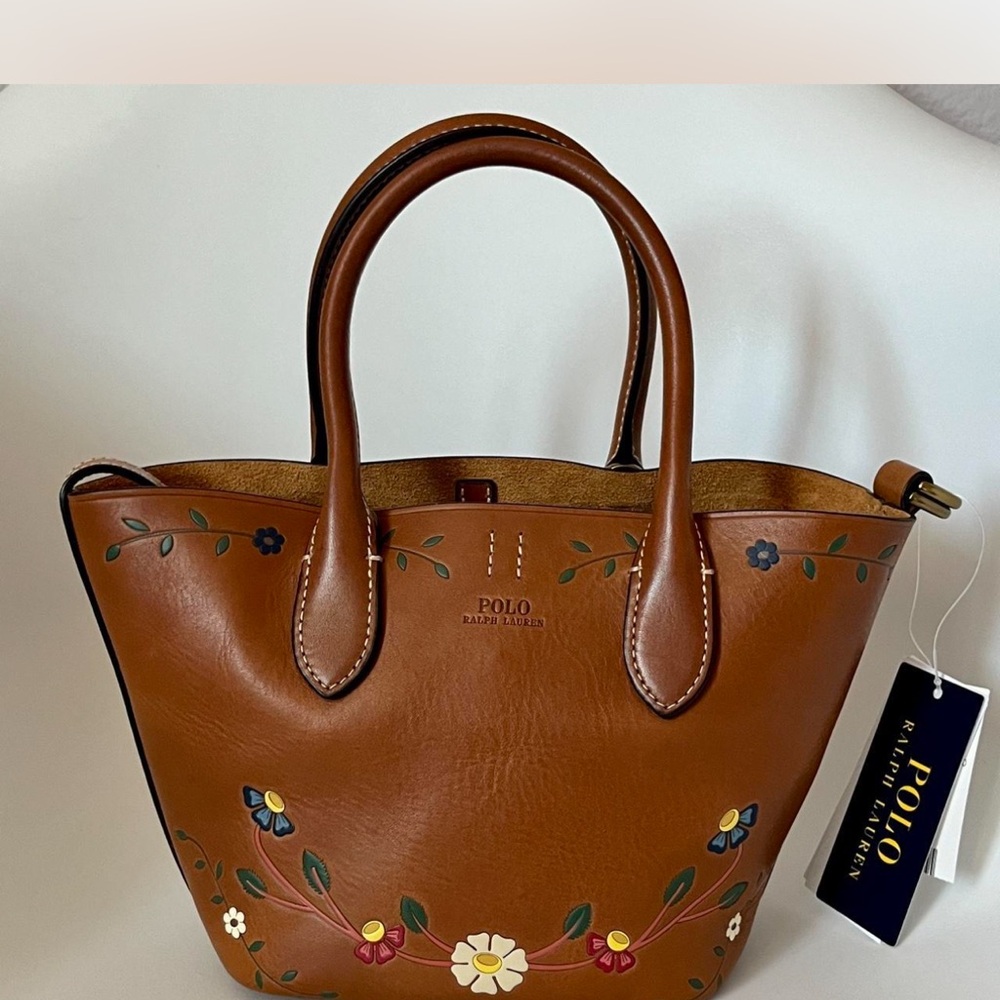Polo by Ralph Lauren Tan Small Floral Tote Bag